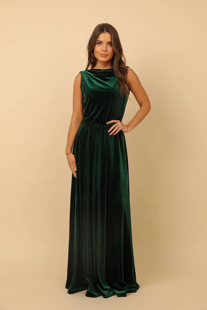 Wholesale Elegant Velvet Dress Ruched Long Sleeve Formal Dress for Wedding Guest