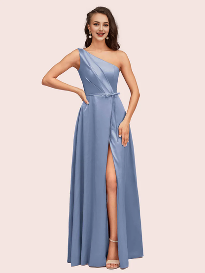 Wholesale Bridesmaid Dresses A-Line One Shoulder Long Soft Satin Online