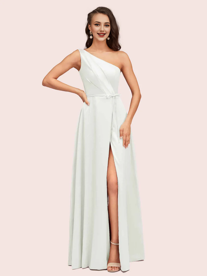 Wholesale Bridesmaid Dresses A-Line One Shoulder Long Soft Satin Online