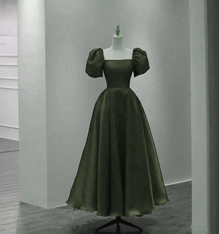 Aimishang Chic A Line Green Square Neck Short Sleeves Party Evening Gown Elegant Graduation Dress