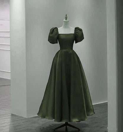 Aimishang Chic A Line Green Square Neck Short Sleeves Party Evening Gown Elegant Graduation Dress