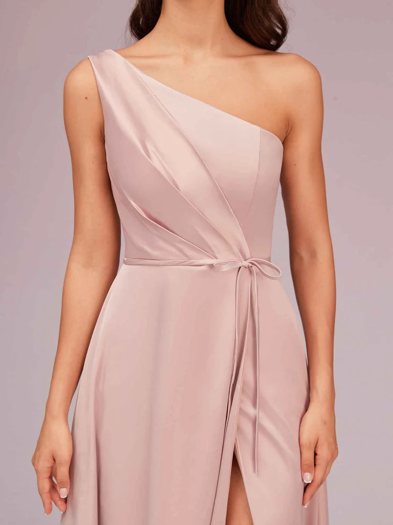 Wholesale Bridesmaid Dresses A-Line One Shoulder Long Soft Satin Online