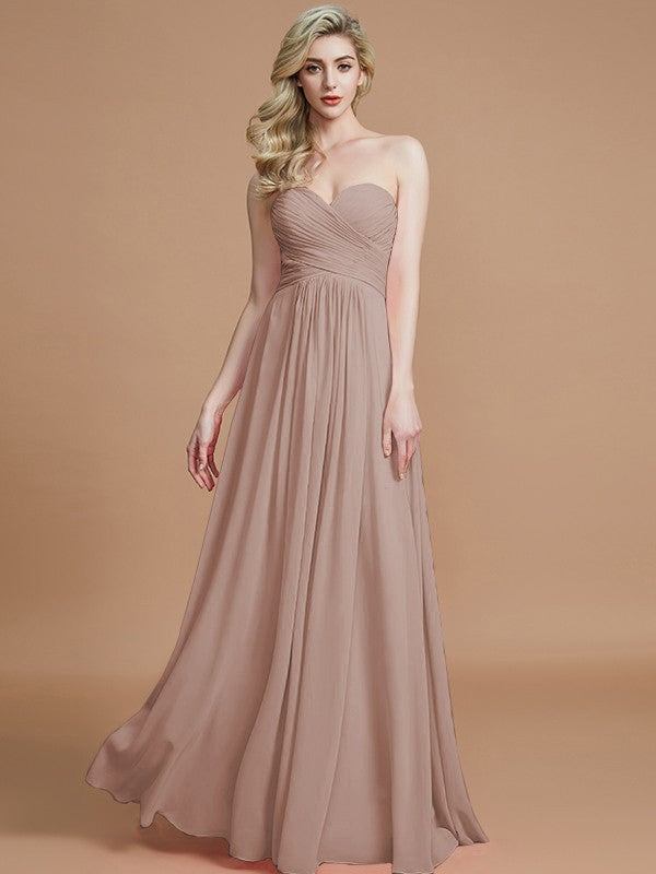 Wholesale A-Line Sweetheart Sleeveless Floor-Length Chiffon Bridesmaid Dresses