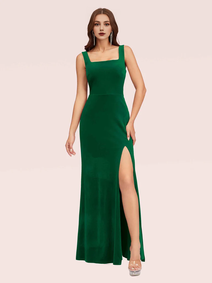 Wholesale Mermaid Bridesmaid Dresses Velvet Square Neck Sleeveless With Slit