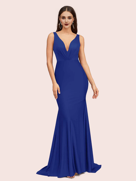 Wholesale Bridesmaid Dresses Deep V-Neck Long Jersey Mermaid Online