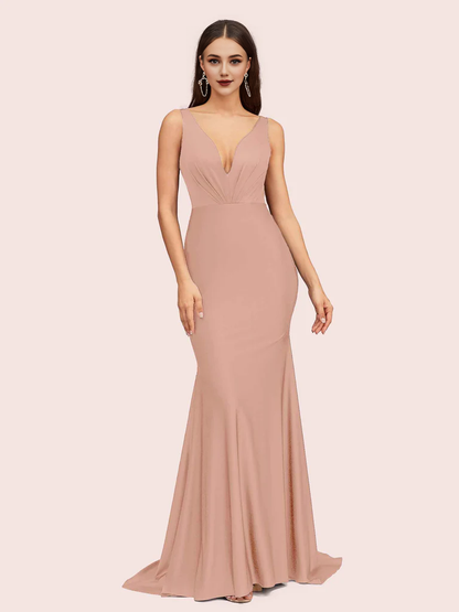 Wholesale Bridesmaid Dresses Deep V-Neck Long Jersey Mermaid Online