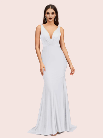 Wholesale Bridesmaid Dresses Deep V-Neck Long Jersey Mermaid Online