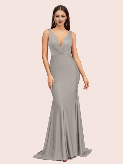 Wholesale Bridesmaid Dresses Deep V-Neck Long Jersey Mermaid Online