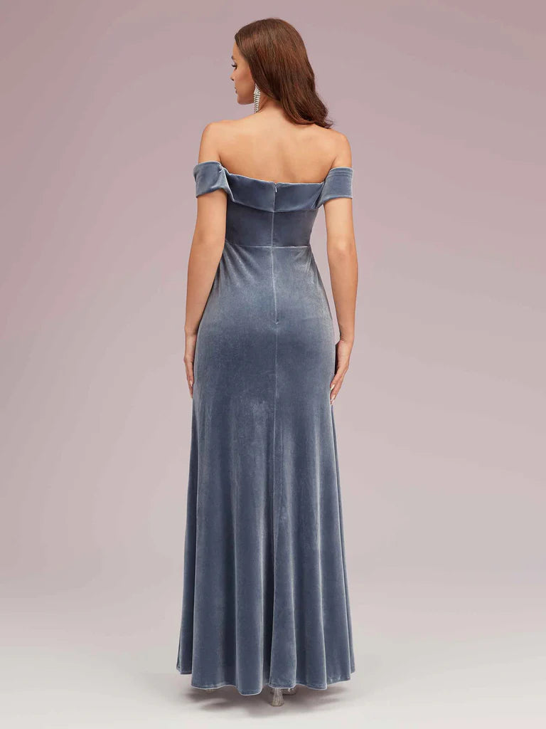 Wholesale Mermaid Velvet Bridesmaid Dresses Side Slit Off Shoulder Online