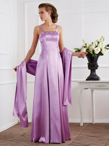 Wholesale A-Line Woven Satin Spaghetti Straps Sleeveless Floor-Length With Beading Mother of the Bride Dresses