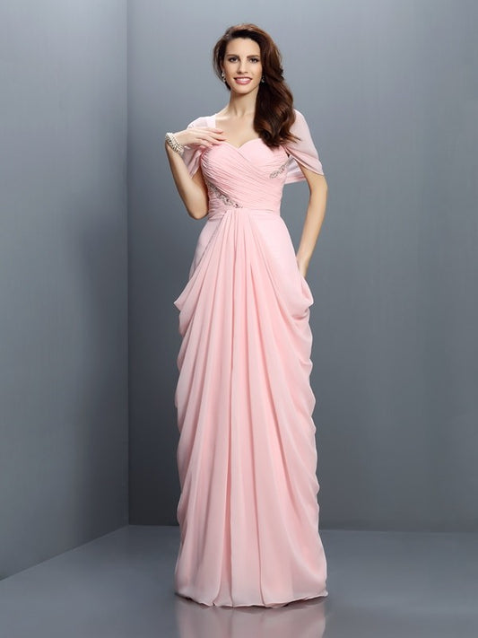 Wholesale A-Line Chiffon Sweetheart Short Sleeves Floor-Length With Pleats Bridesmaid Dresses