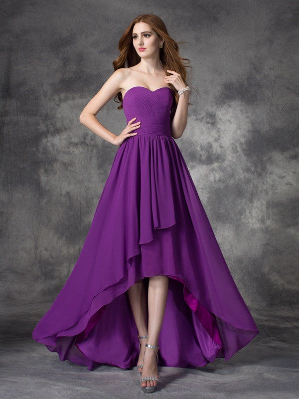 Wholesale A-Line Chiffon Sweetheart Sleeveless Asymmetrical With Ruffles Bridesmaid Dresses