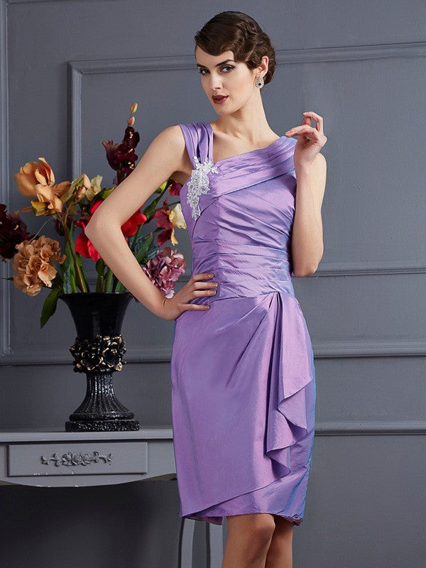 Wholesale Sheath Taffeta One-Shoulder Sleeveless Knee-Length With Applique Bridesmaid Dresses