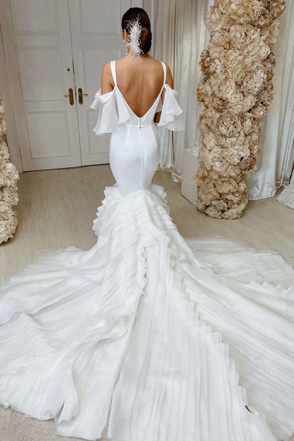 Wholesale Elegant White Spaghetti Straps Mermaid Sweetheart Long Wedding Dress