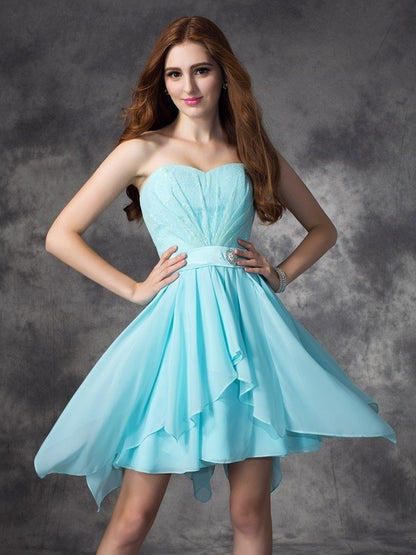 Wholesale A-Line Chiffon Sweetheart Sleeveless Short/Mini With Ruffles Bridesmaid Dresses