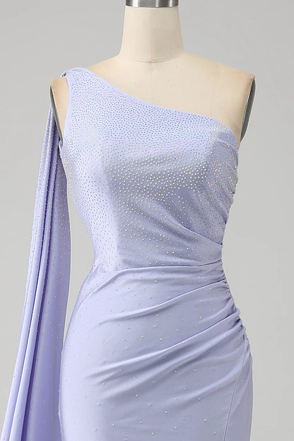 Wholesale Lilac Mermaid Evening Dress One Shoulder Backless Long Prom Dress with Slit