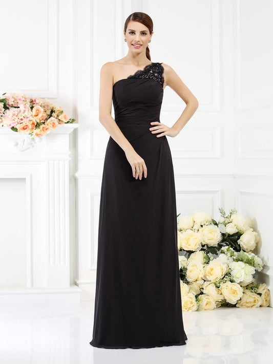 Wholesale Sheath Chiffon One-Shoulder Sleeveless Floor-Length With Lace Bridesmaid Dresses