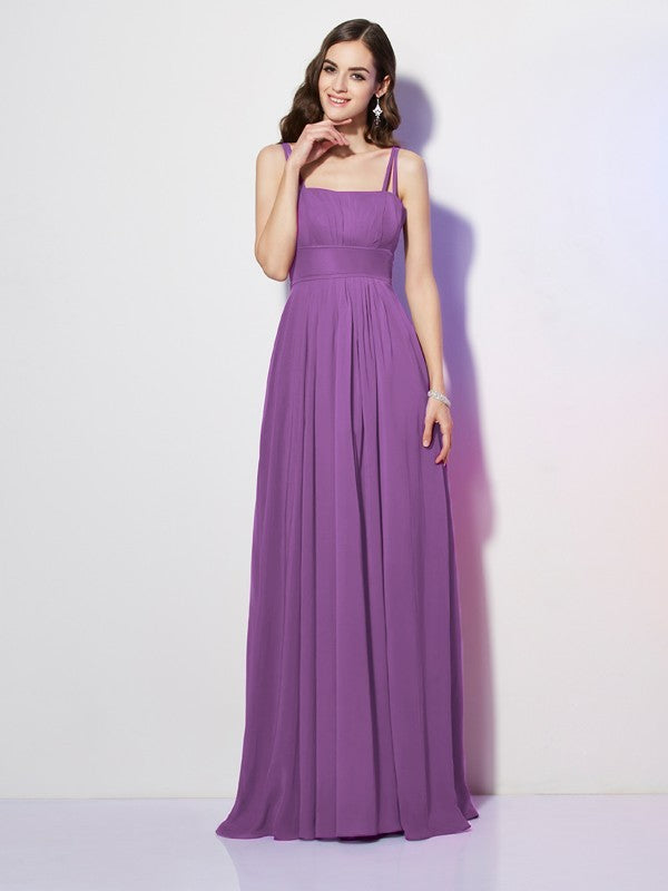 Wholesale Sheath Chiffon Spaghetti Straps Sleeveless Floor-Length With Pleats Bridesmaid Dresses