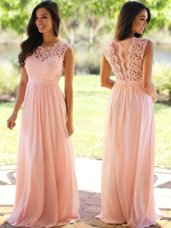 Wholesale A-Line Chiffon Scoop Sleeveless Floor-Length With Applique Dresses