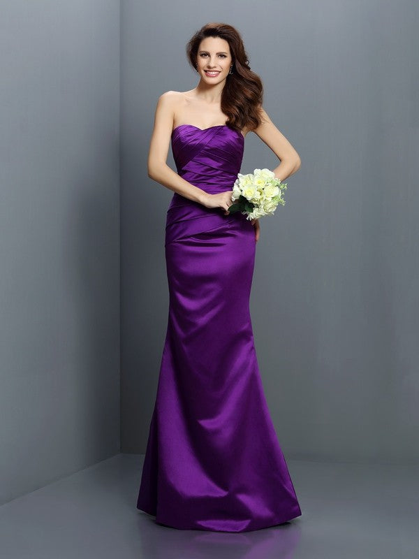 Wholesale Mermaid Satin Strapless Sleeveless Floor-Length With Pleats Bridesmaid Dresses