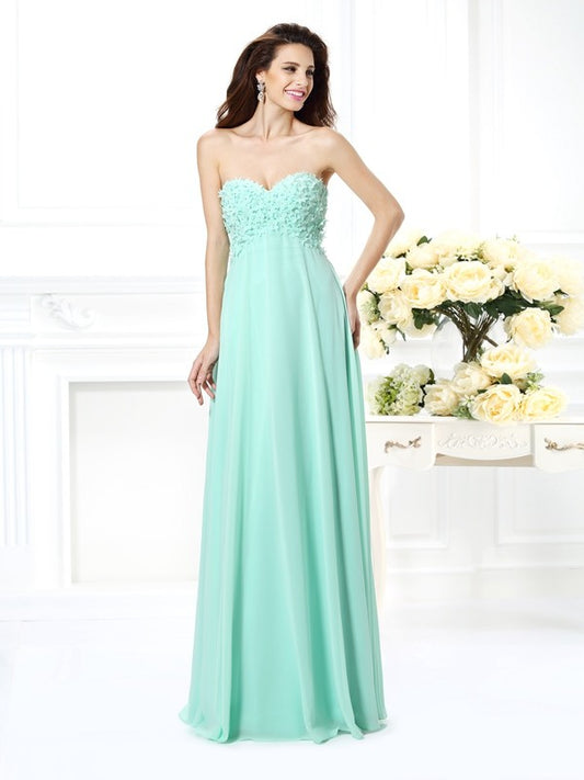 Wholesale A-Line Chiffon Sweetheart Sleeveless Floor-Length With Applique Bridesmaid Dresses