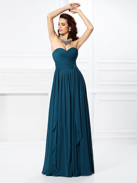 Wholesale A-Line Chiffon Sweetheart Sleeveless Floor-Length With Ruffles Bridesmaid Dresses