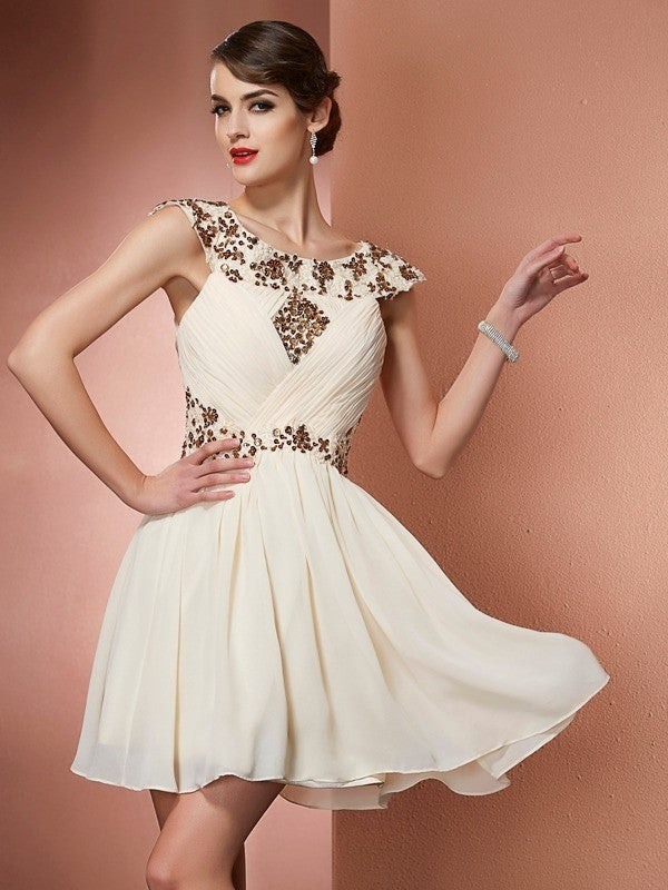 Wholesale A-Line Chiffon Scoop Sleeveless Short/Mini With Beading Bridesmaid Dresses