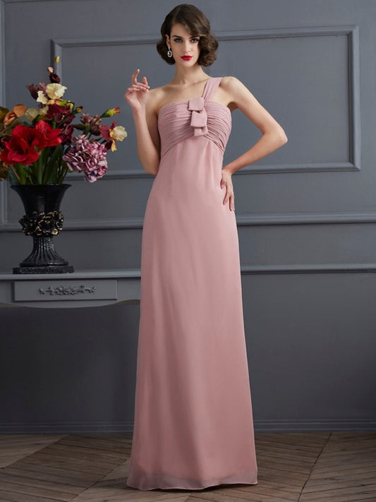 Wholesale Sheath Chiffon One-Shoulder Sleeveless Floor-Length With Pleats Bridesmaid Dresses