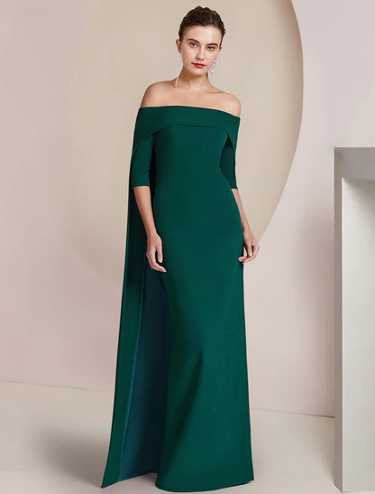 Wholesale Sheath / Column Mother of the Bride Dress Formal Wedding Guest Elegant Strapless Floor Length Stretch Fabric Half Sleeve with Solid Color