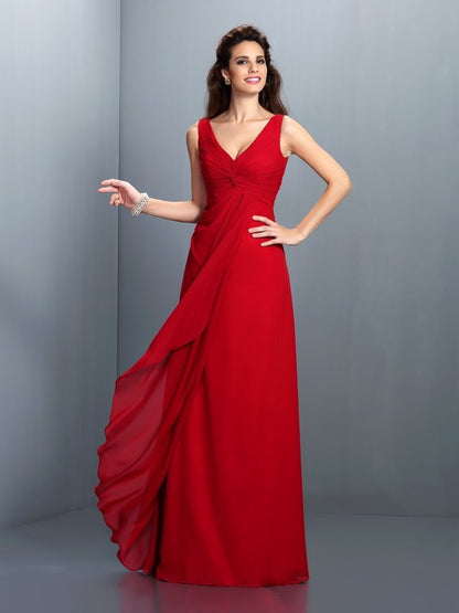 Wholesale A-Line Chiffon Straps Sleeveless Floor-Length With Pleats Bridesmaid Dresses