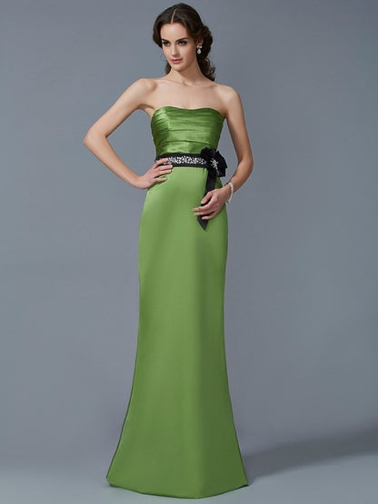 Wholesale Sheath Satin Strapless Sleeveless Floor-Length With Sash/Ribbon/Belt Bridesmaid Dresses