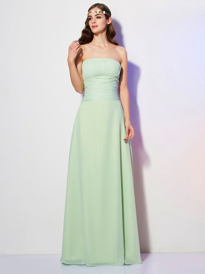 Wholesale A-Line Chiffon Strapless Sleeveless Floor-Length With Pleats Bridesmaid Dresses