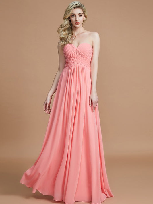 Wholesale A-Line Sweetheart Sleeveless Floor-Length Chiffon Bridesmaid Dresses