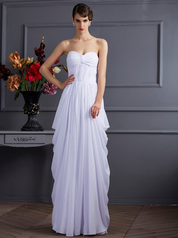 Wholesale Sheath Chiffon Sweetheart Sleeveless Floor-Length With Pleats Dresses