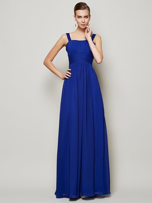 Wholesale Sheath Chiffon Straps Sleeveless Floor-Length With Pleats Bridesmaid Dresses