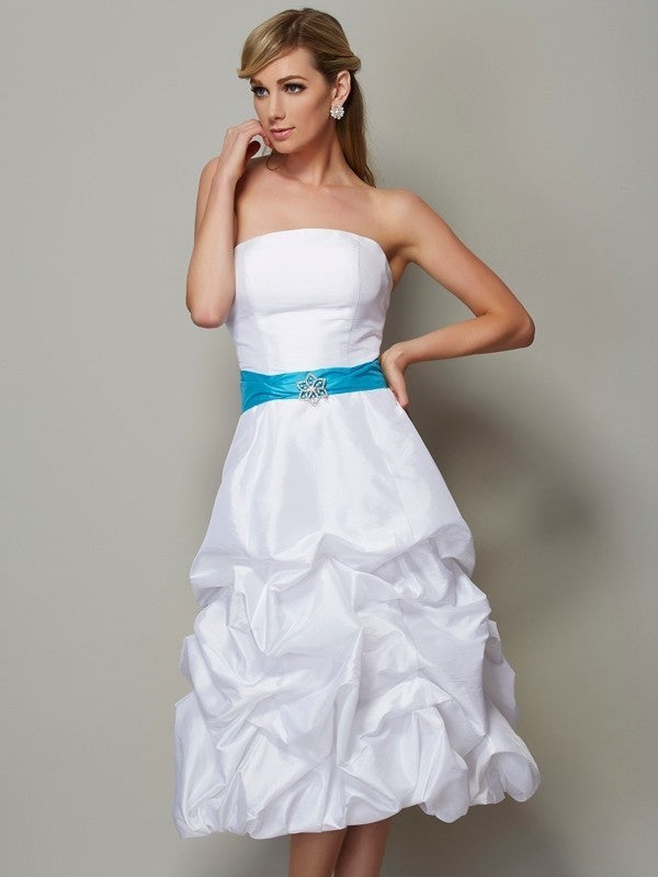 Wholesale A-Line Taffeta Strapless Sleeveless Tea-Length With Layers Bridesmaid Dresses