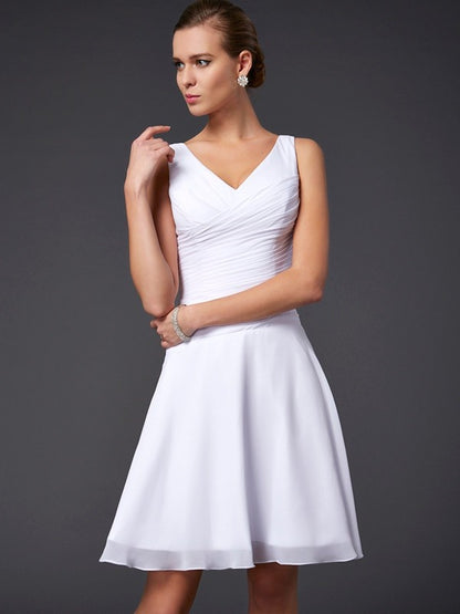 Wholesale A-Line Chiffon V-neck Sleeveless Knee-Length With Pleats Bridesmaid Dresses