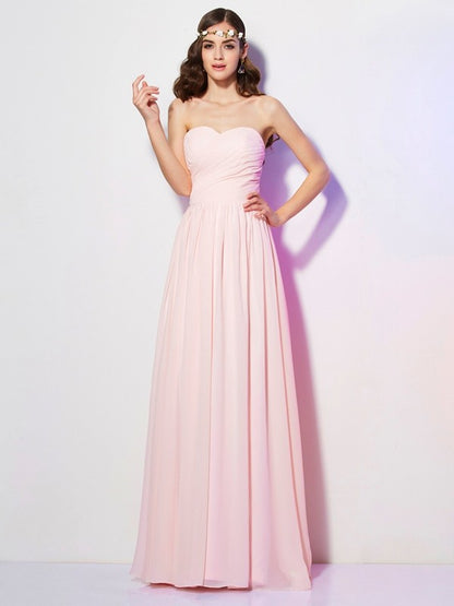 Wholesale A-Line Chiffon Sweetheart Sleeveless Floor-Length With Pleats Bridesmaid Dresses