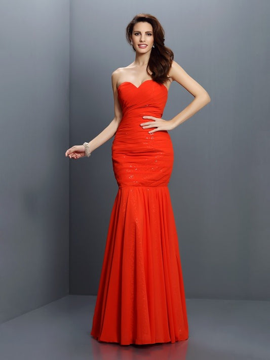 Wholesale Mermaid Chiffon Sweetheart Sleeveless Floor-Length With Pleats Bridesmaid Dresses