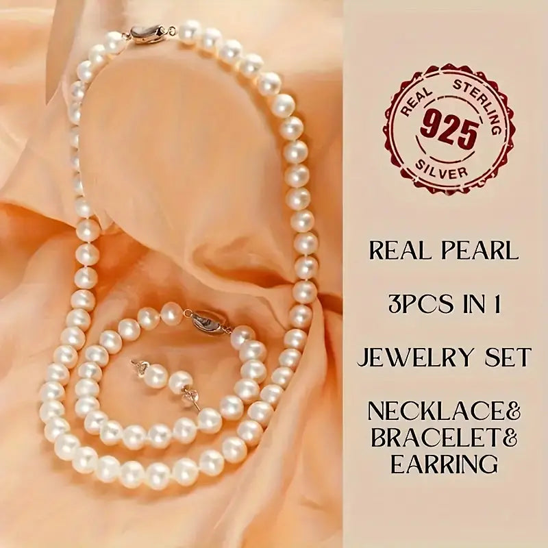 Wholesale Freshwater Cultured Pearl Necklace Set Includes Stunning Bracelet and Stud Earrings Jewelry Set for Women