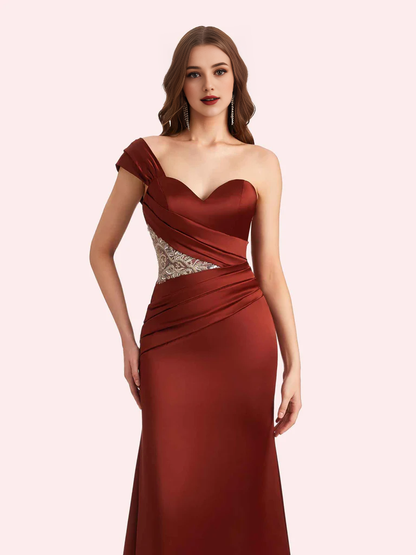 Wholesale Elegant Bridesmaid Dresses&nbsp;One Shoulder Sleeveless Mermaid Soft Satin