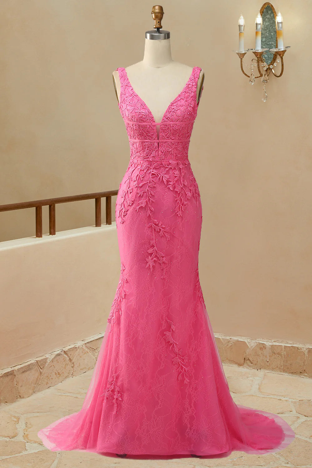 Wholesale V Neck Tulle Prom Dress With Appliques A Line Long Formal Dress With Beads