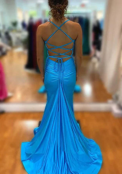 Wholesale Elegant Dresses Gowns Evening Dresses Blue V Neck mermaid long Prom Dress With Split Formal Women's Dresses