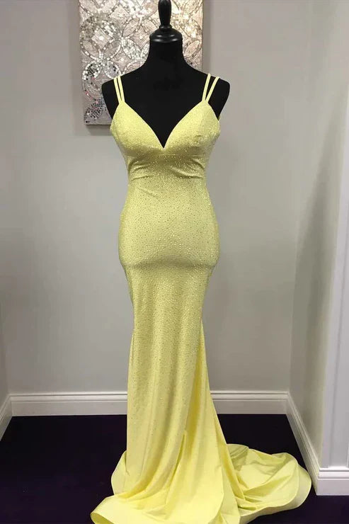 Wholesale Yellow Mermaid Long Prom Dresses Shiny Evening Formal Dresses  Gowns Evening Dresses