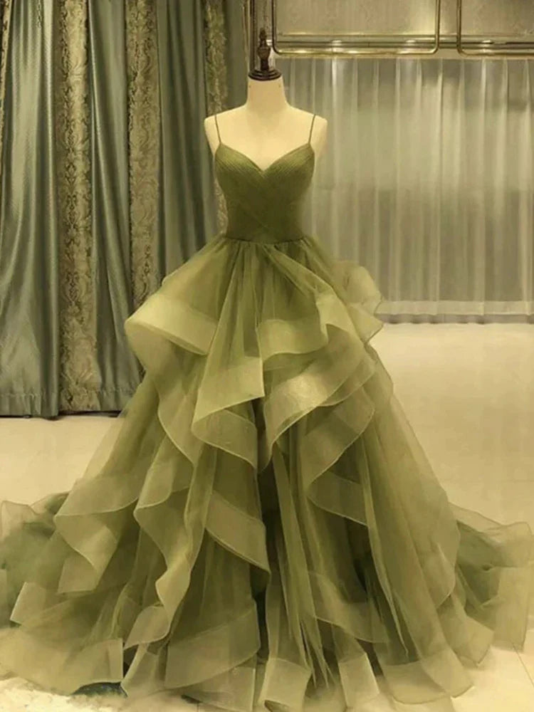 Wholesale Elegant Dress For Formal Spaghetti Strap Green A Line Long Prom Dress Formal Evening Gown Party Dress