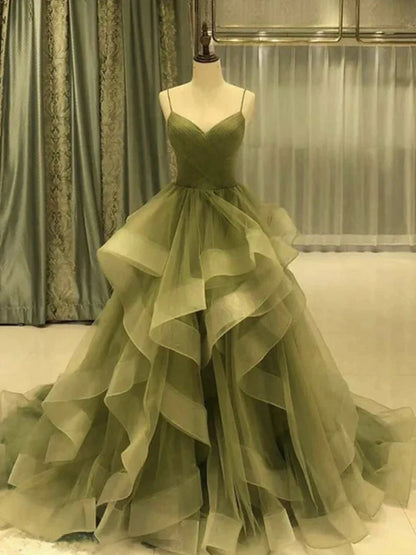 Wholesale Elegant Dress For Formal Spaghetti Strap Green A Line Long Prom Dress Formal Evening Gown Party Dress