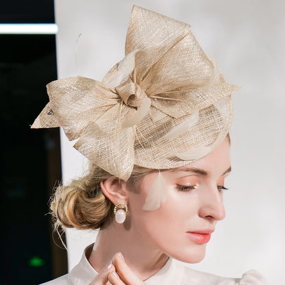 Wholesale Fascinators Kentucky Derby Hat Headwear Flax Feather Top Hat Sinamay Hat Party Elegant British With Feather Bowknot Headpiece Headwear Special Occasion