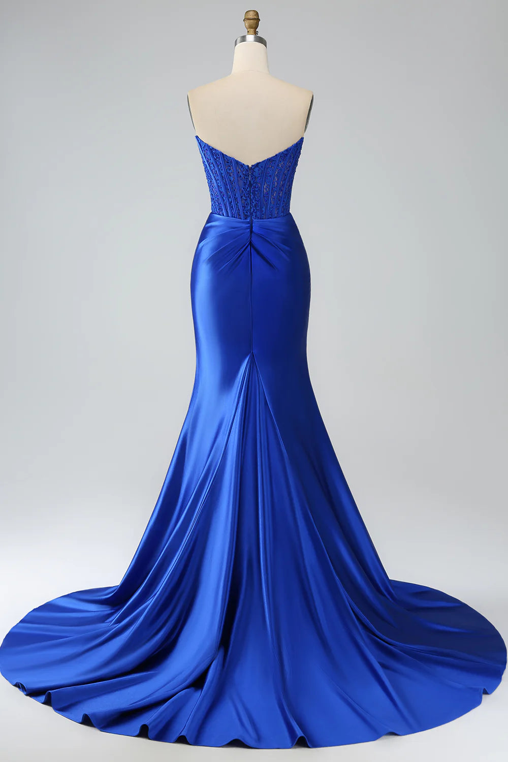 Wholesale Royal Blue Mermaid Strapless Long Corset Prom Dress with Slit