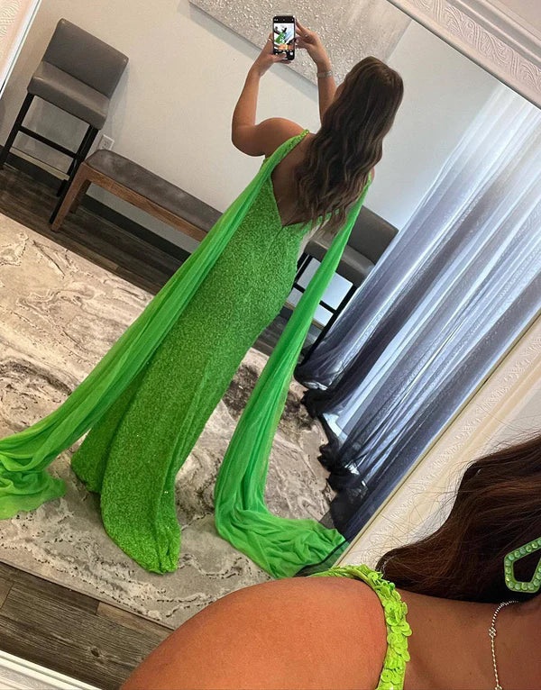 Wholesale Fashion Mermaid Evening Dress V Neck Sequin Prom Dress with Slit