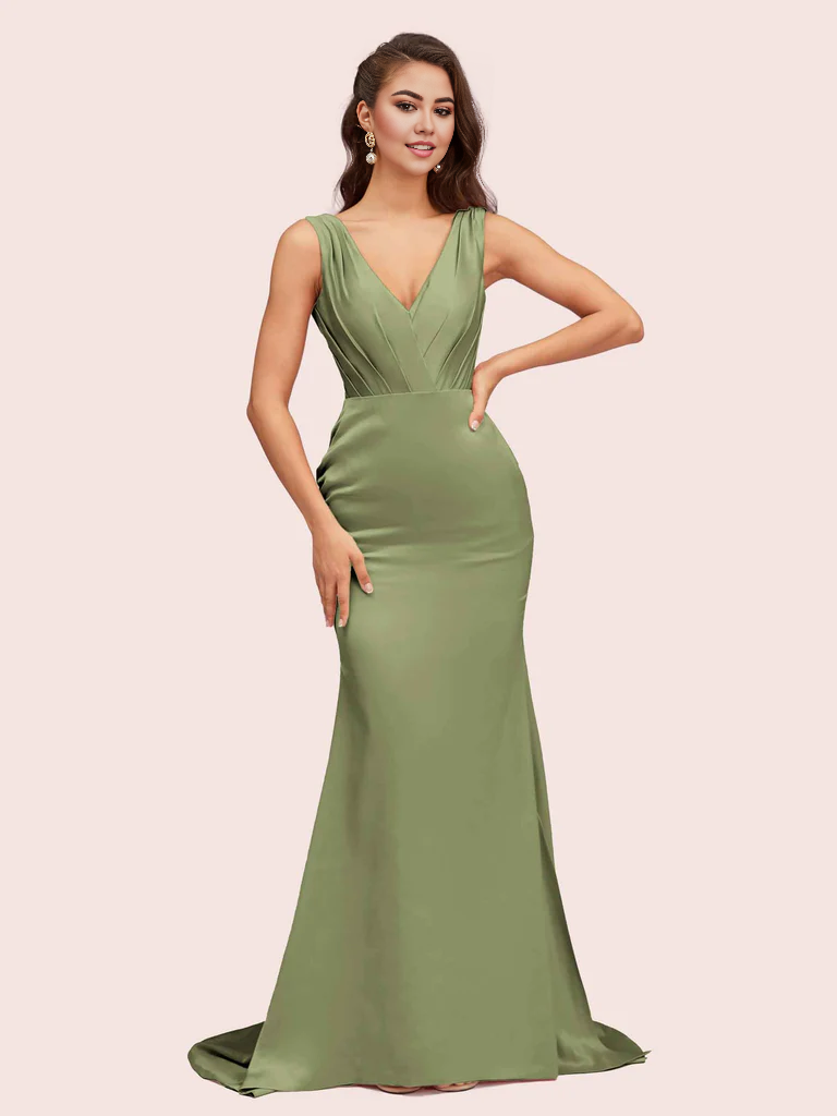 Wholesale Mermaid Bridesmaid Dresses Sexy V-Neck Soft Satin Online